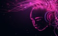 Artificial intelligence. Human head outline. virtual space technology. Music