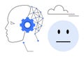 Artificial Intelligence Concept with Human Head, Gear, Neural Network and Neutral Face Icons Royalty Free Stock Photo