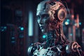 Artificial intelligence humanoid cyber robot futuristic digital technology concept