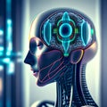 Artificial intelligence in humanoid head with neural network thinks, quantic  Digital Brain is learning processing big data Royalty Free Stock Photo