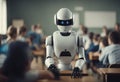 Artificial intelligence humanoid robot teacher in class at school Royalty Free Stock Photo