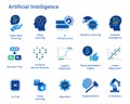 Artificial intelligence icon set collection machine deep learning algorithm concept blue graphic