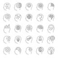 Artificial intelligence icon set, Machine learning and cyber mind concept in form of human heads. Editable Stroke. EPS Royalty Free Stock Photo