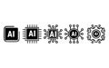 Artificial intelligence icons set AI processor neural network chip gear vector Royalty Free Stock Photo