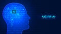 Artificial Intelligence illustration. Digital brain human head outline chipset circuit board and machine learning concept. Digital