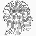 Artificial Intelligence. The image of human head outlines, inside of which there is an abstract circuit board