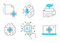 Artificial intelligence, including cybernetics, machine learning, robotics icons set, line vector. AI problem-solving Royalty Free Stock Photo