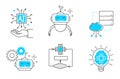 Artificial intelligence, including cybernetics, machine learning, robotics icons set, line vector. AI problem-solving Royalty Free Stock Photo