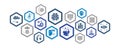 Artificial Intelligence infographic template with colored icons. Robotics, Chatbot, Database, Big Data vector