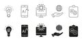 Artificial Intelligence Innovation and Global Technology Line and Solid Icon Set. Data Science, Knowledge Sharing and Royalty Free Stock Photo