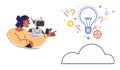 Futuristic Concept Art of AI Collaboration, Cloud Technology, and Innovation with Woman and Robot Interaction Royalty Free Stock Photo