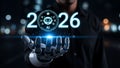 Artificial Intelligence Innovation for the Year 2026 with Robotic Hand Holding the Future Royalty Free Stock Photo