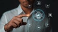 Artificial Intelligence Integration A Man Interacts with an AI Interface Highlighting the Future of Technology and Digital Royalty Free Stock Photo