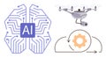 Artificial Intelligence Integration with quadcopter Technology and Cloud Automation Concept Royalty Free Stock Photo
