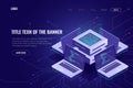 Artificial intelligence isometric abstract banner, neural network, server computers, software development, digital