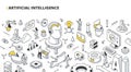 Artificial Intelligence Isometric Outline Illustration