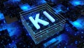 Artificial Intelligence, KI - abstract processor on printed circuit board, computer digital chip, technology conzept