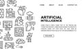 Artificial Intelligence landing page template in line style. Robotics, Chatbot, Database, Big Data illustration design
