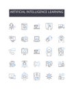 Artificial intelligence learning line icons collection. Machine learning, Cognitive computing, Deep learning, Predictive Royalty Free Stock Photo