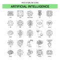 Artificial Intelligence Line Icon Set - 25 Dashed Outline Style