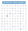 Artificial intelligence line icons, signs set. AI, Robotics, Machine Learning, Automation, Algorithms, Computation