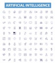 Artificial intelligence line icons, signs set. AI, Robotics, Machine Learning, Automation, Algorithms, Computation Royalty Free Stock Photo