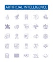 Artificial intelligence line icons signs set. Design collection of AI, Robotics, Machine Learning, Automation