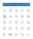 Artificial intelligence line icons signs set. Design collection of AI, Robotics, Machine Learning, Automation Royalty Free Stock Photo