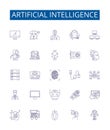 Artificial intelligence line icons signs set. Design collection of AI, Robotics, Machine Learning, Automation Royalty Free Stock Photo