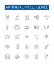 Artificial intelligence line icons signs set. Design collection of AI, Robotics, Machine Learning, Automation Royalty Free Stock Photo