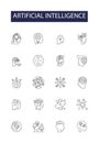 Artificial intelligence line vector icons and signs. Robotics, Machine Learning, Automation, Natural Language Processing