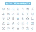 Artificial intelligence linear icons set. Algorithms, Automation, Big data, Chatbots, Cognitive, Complexity Royalty Free Stock Photo
