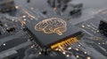 Artificial Intelligence and Machine Learning Concept: 3D Rendered Glowing Human Brain Etched onto a CPU Microchip on a Detailed Royalty Free Stock Photo