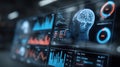 Artificial intelligence machine learning data analysis digital brain data visualization technology analytics computer dashboard Royalty Free Stock Photo