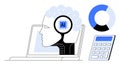 Artificial Intelligence Concept with Human Head, Laptop, Calculator, and Data Visualization Elements Royalty Free Stock Photo