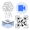 Artificial Intelligence and Digital Technology Elements Brain, QR Code, Video Icon, and Data Layers Royalty Free Stock Photo