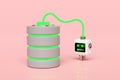 Artificial Intelligence, Machine Learning with robot reading data storage isolated on pink background. education, knowledge