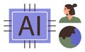 Artificial Intelligence Concept with AI Chip, Human Profile, and Puzzle Globe Symbols Royalty Free Stock Photo
