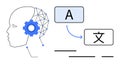 Artificial Intelligence and Machine Translation Concept with Human Head and Language Symbols Royalty Free Stock Photo