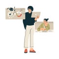 Artificial Intelligence with Man and Woman Character with Chatbot Analyze Chart Vector Illustration