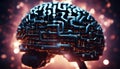 Artificial intelligence. Metal artificial brain. Ski-fi concept. Fantastic illustration Royalty Free Stock Photo