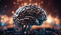 Artificial intelligence. Metallic artificial brain. Ski-fi concept. Fantastic illustration. Selective focus, AI generated Royalty Free Stock Photo