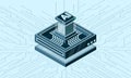 Artificial intelligence micro chip illustration. Quantum computing. Artificial intelligence computer. Isometric machine