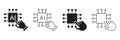 Artificial Intelligence Microchip Control Line and Solid Icon Set. Machine Learning, Automation and User Interface Royalty Free Stock Photo