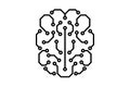 Artificial Intelligence microchip digital brain. AI chip board circuit linear icon. Neural network processor line symbol Royalty Free Stock Photo