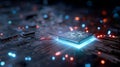 Artificial intelligence microchip glowing on circuit board with futuristic technology concept Royalty Free Stock Photo