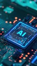 Artificial intelligence microchip. Microprocessor with AI technology Royalty Free Stock Photo