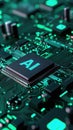 Artificial intelligence microchip. Microprocessor with AI technology Royalty Free Stock Photo