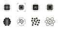 Artificial Intelligence Microchips, Neural Networks and Cognitive Systems Solid Icon Set. Machine Learning, Data Science Royalty Free Stock Photo