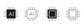 Artificial Intelligence Microchips and Processors Line and Solid Icon Set. Digital Circuits, Computing Power and Smart Royalty Free Stock Photo